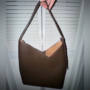 Zara Asymmetrical Brown Faux Leather Hobo Tote Bag